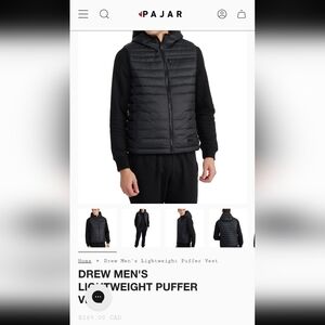 Pajar Drew Mens Lightweight Black Puffer Vest Medium Sleeveless packable
